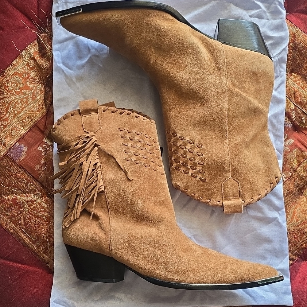 SCHUTZ Tan Suede Western Ankle Boots